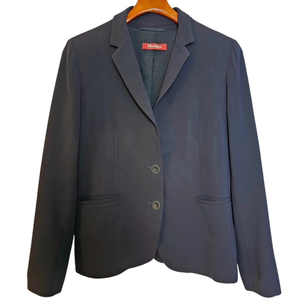 Max Mara Studio Navy Blue Single-Breasted Preppy Dark Academia Blazer Jacket